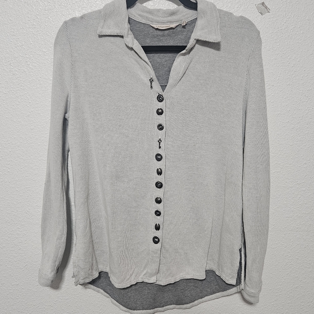 Soft Surroundings Gray Button-Up Long Sleeve top size sp